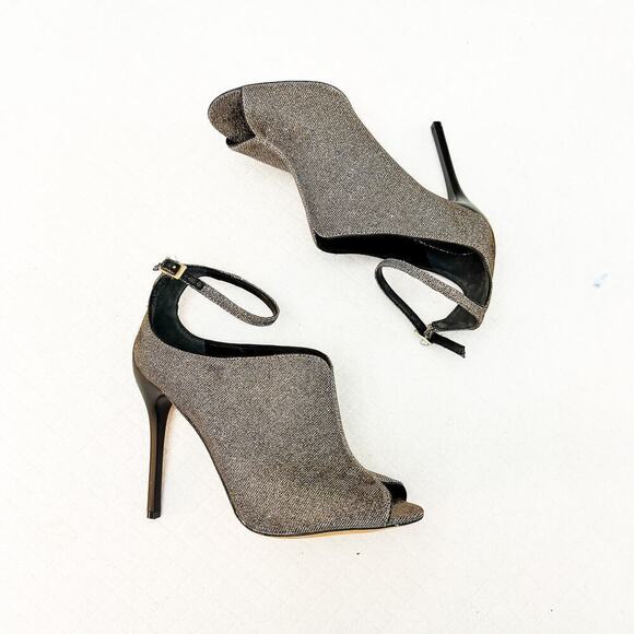 Brian Atwood Glitter Peep Toe Pump Heel Metallic Stiletto Heel Gold Size 7.5 - Picture 6 of 6